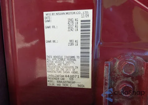 2010 Nissan Altima 2.5 S z USA, uszkodzony, nr VIN 1N4AL2AP7AN448071